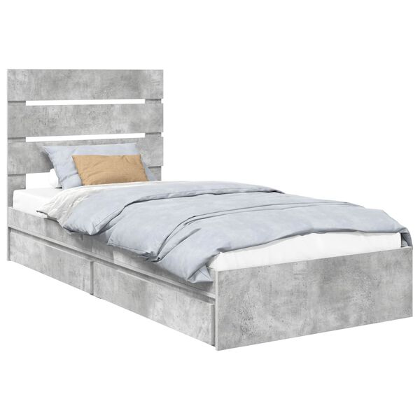 vidaXL Letto con Contenitore con testiera Grigio cemento 90 x 190 cm