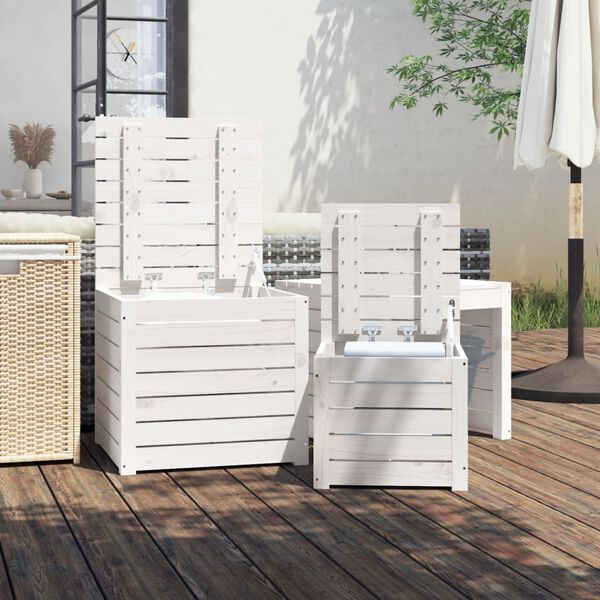 vidaXL Set Cassette da Giardino 3 pz Bianco in Legno Massello di Pino