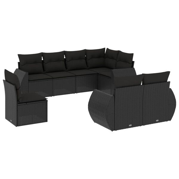 vidaXL Set Divani da Giardino con Cuscini 8 pz Nero in Polyrattan