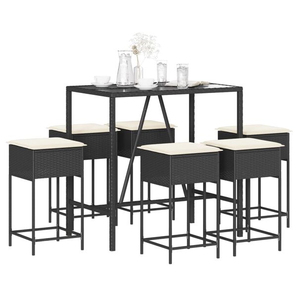 vidaXL Set Bar da Giardino 7 pz con Cuscini in Polyrattan Nero