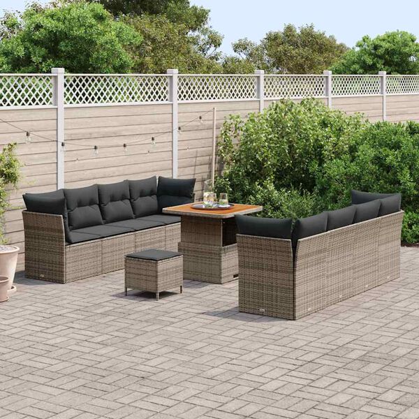 vidaXL Set Divano da Giardino 11 pcs Grigio polyrattan