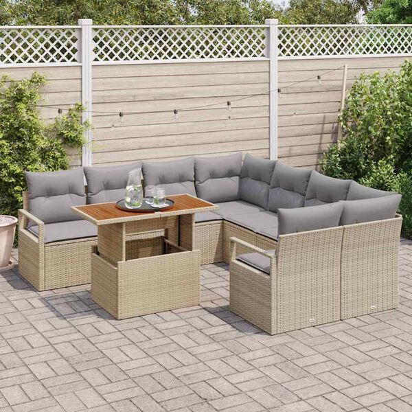 vidaXL Set da Pranzo per Giardino con cuscino 9 pcs Beige e grigio