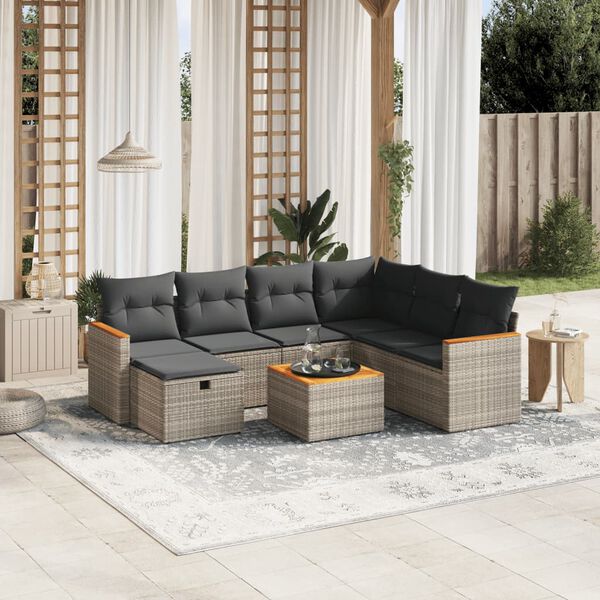 vidaXL Set Divano da Giardino 8 pz con Cuscini Grigio in Polyrattan