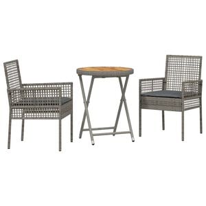 vidaXL Set Bistro da Giardino 3 pz Grigio polyrattan