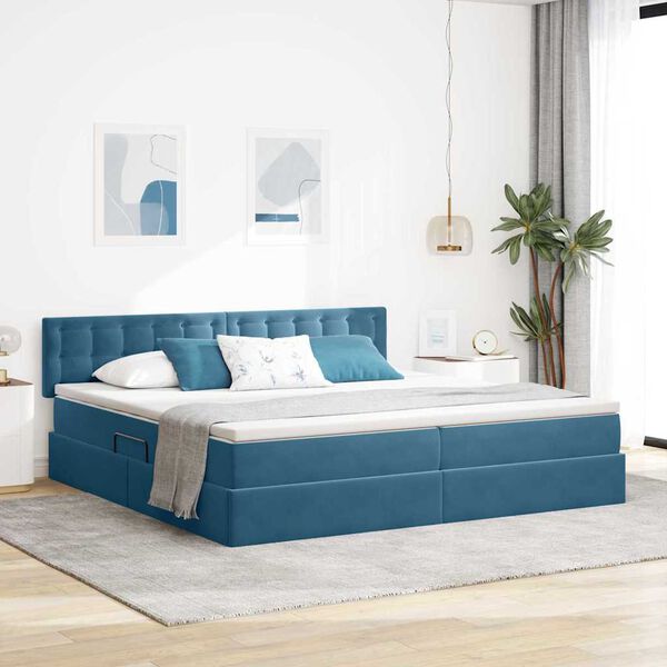 vidaXL Letto con contenitore e LED Blu Scuro 200 x 200 cm Velluto