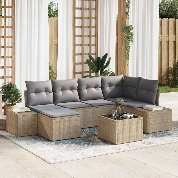 vidaXL Set Divano da Giardino 6 pcs Beige e Grigio Chiaro polyrattan