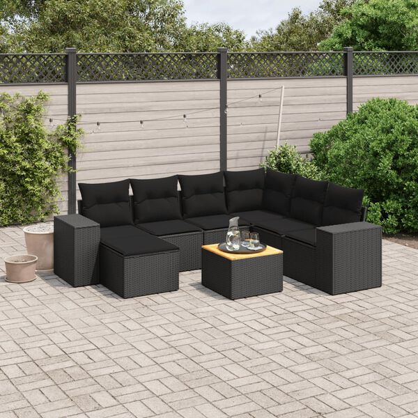 vidaXL Set Divani da Giardino con Cuscini 8 pz Nero in Polyrattan
