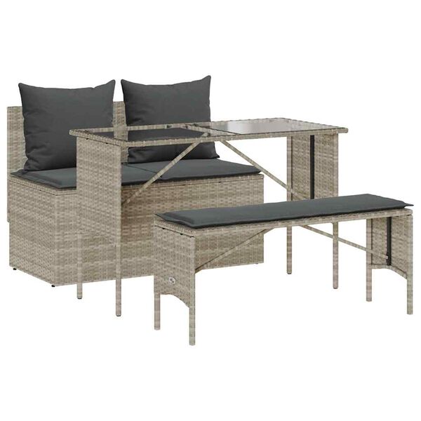 vidaXL Set Pranzo da Giardino 3pz con Cuscini Grigio Chiaro Polyrattan