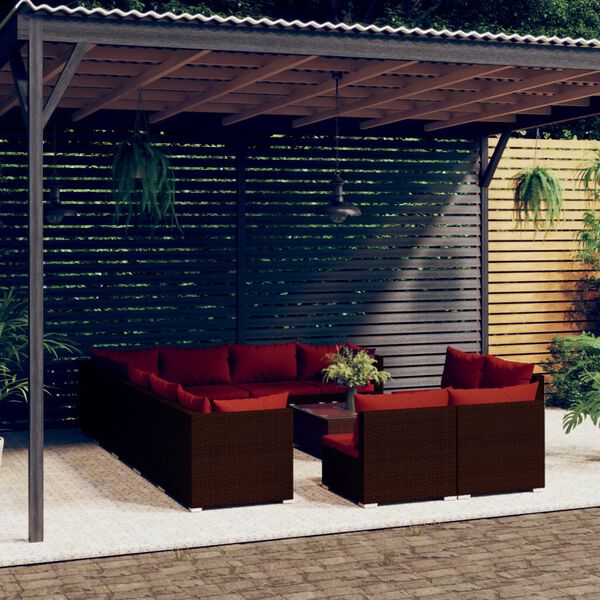 vidaXL Set Divani da Giardino 13 pz con Cuscini in Polyrattan Marrone