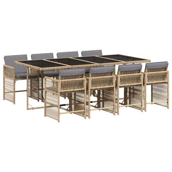 vidaXL Set Pranzo da Giardino 9 pz con Cuscini Beige Misto Polyrattan