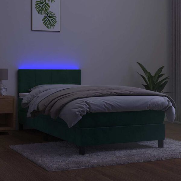 vidaXL Letto a Molle con Materasso e LED Verde Scuro 100x200cm Velluto