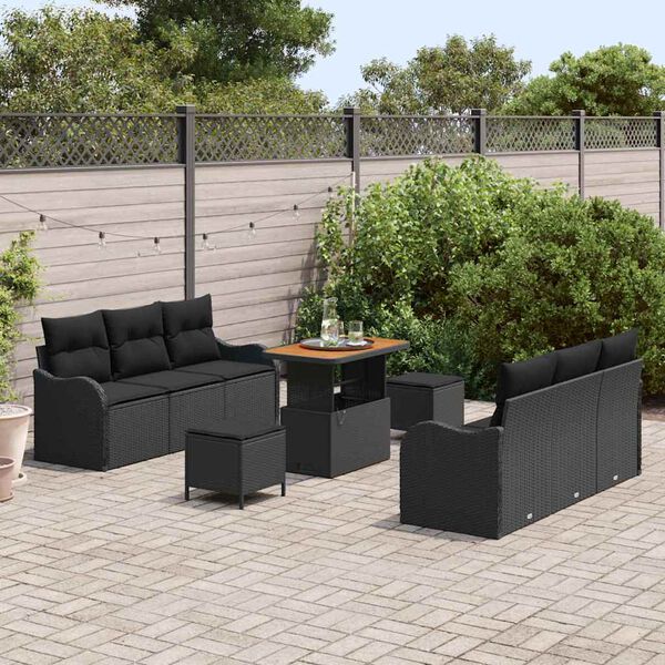 vidaXL Set Divano da Giardino 9 pcs Nero polyrattan