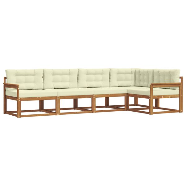 vidaXL Set di divani da esterno con cuscino 5 pcs Naturale e Crema