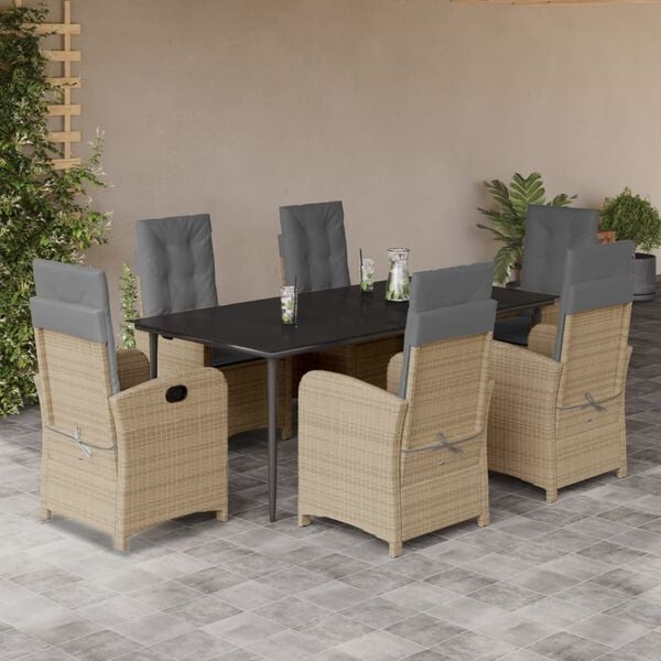 vidaXL Set Pranzo da Giardino 7 pz con Cuscini Beige Misto Polyrattan