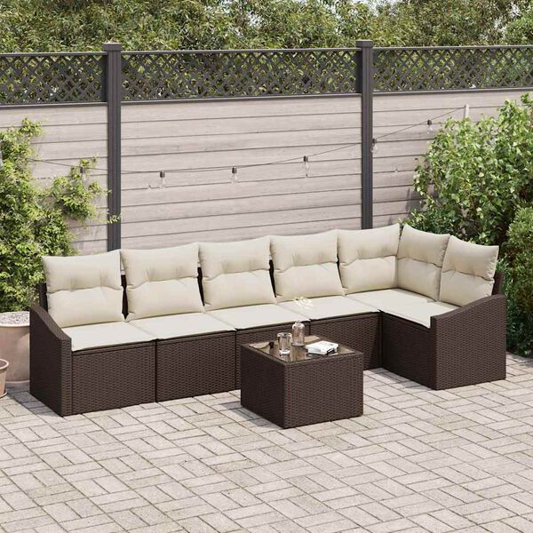 vidaXL Set di divani con cuscino 7 pcs Marrone e Crema polyrattan