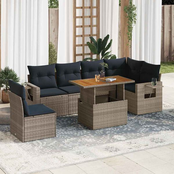 vidaXL Set Divani da Giardino 7 pz con Cuscini Grigio in Polyrattan