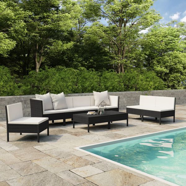 vidaXL Set Divani da Giardino 9 pz con Cuscini in Polyrattan Nero