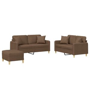 vidaXL Set di Divani 3 pz con Cuscini Marrone in Tessuto
