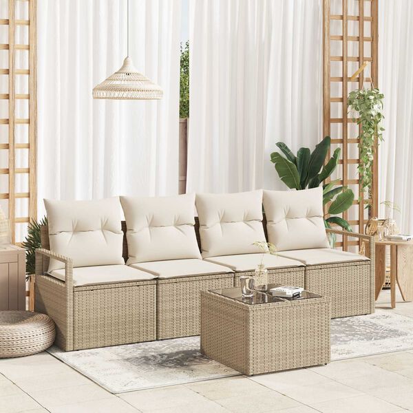 vidaXL Set di divani 5 pcs Beige e Crema polyrattan
