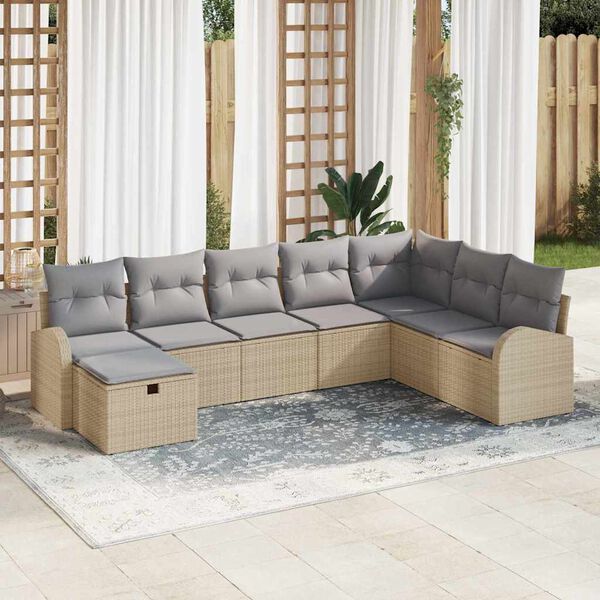 vidaXL Set Divano da Giardino con cuscino 8 pcs Beige Poly Rattan
