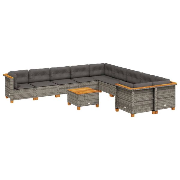 vidaXL Set Divani da Giardino 11 pz con Cuscini in Polyrattan Grigio
