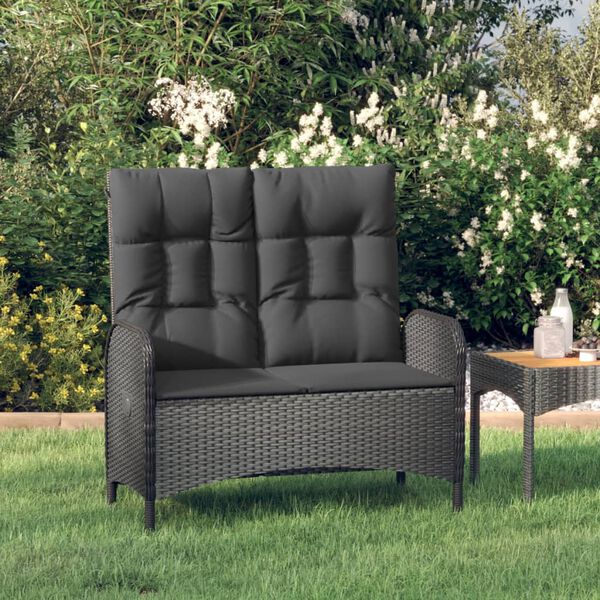 vidaXL Panca Reclinabile da Giardino con Cuscini 107cm Polyrattan Nera