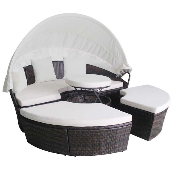 vidaXL Letti da giardino con cuscino Marrone Poly Rattan