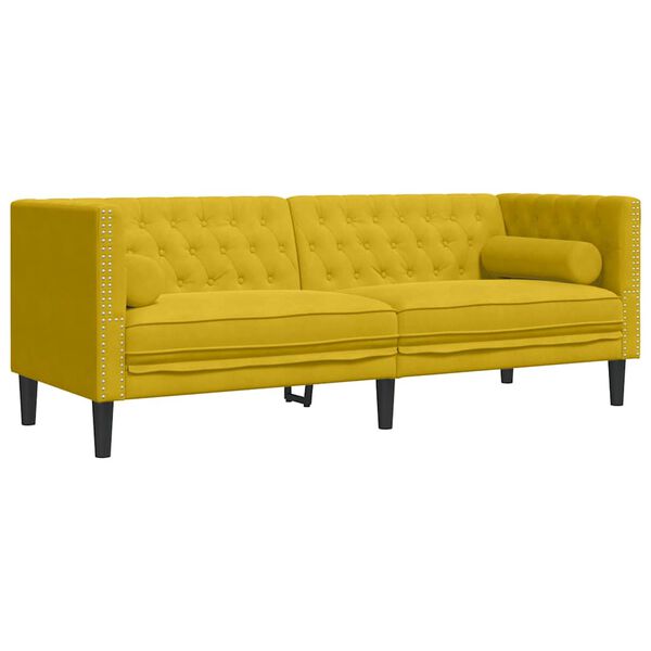 vidaXL Set Divani Chesterfield 3pz con Cuscini Giallo Velluto