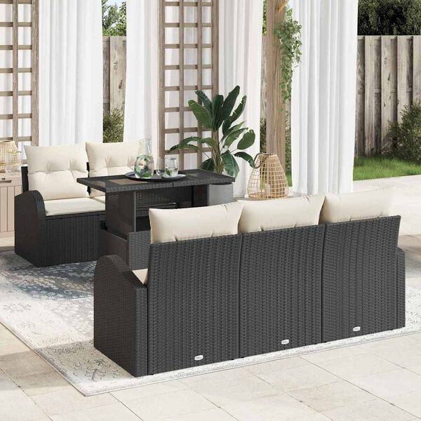 vidaXL Set Divano da Giardino con cuscino 6 pcs Nero polyrattan