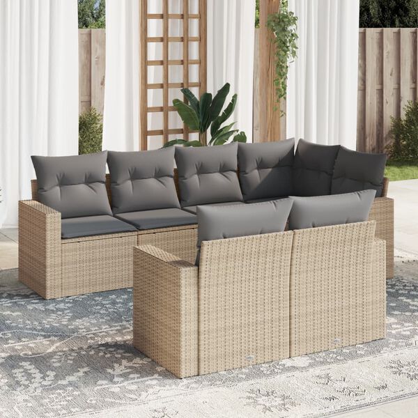 vidaXL Set Divani da Giardino 7 pz con Cuscini Beige in Polyrattan