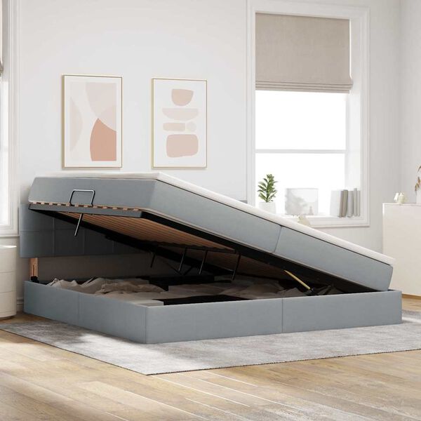 vidaXL Letto con contenitore e LED Grigio chiaro 200 x 200 cm Tessuto