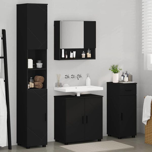 vidaXL Set di mobili per il bagno con cassetto con porta 4 pcs Nero