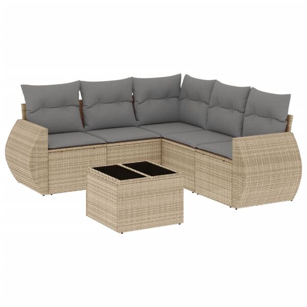 vidaXL Set Divano da Giardino 6 pz con Cuscini Beige in Polyrattan