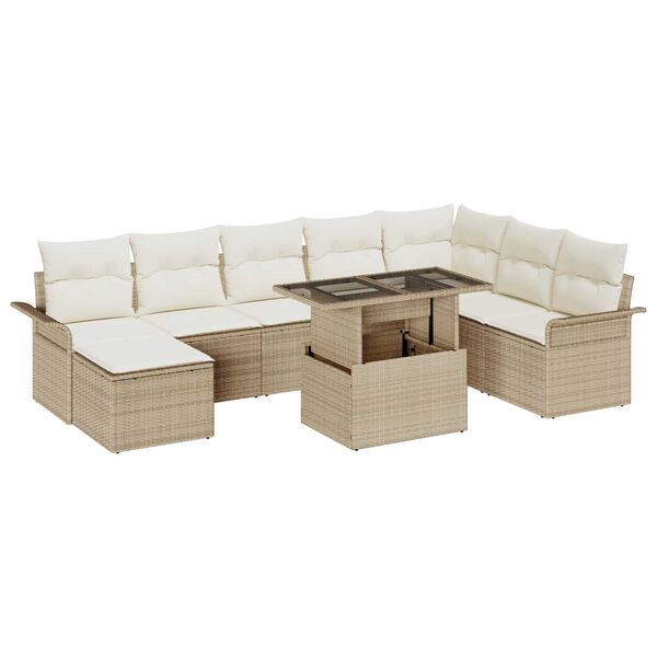 vidaXL Set Divano da Giardino con cuscino 9 pcs Beige e Crema