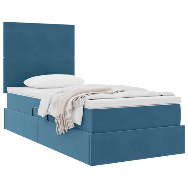 vidaXL Letto con contenitore e materasso Blu Scuro 100 x 200 cm