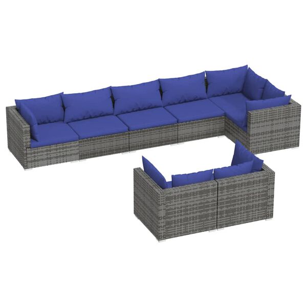 vidaXL Set Divani da Giardino 8 pz con Cuscini in Polyrattan Grigio