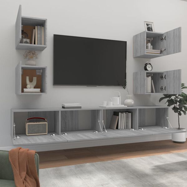 vidaXL Set di Mobili Porta TV 6 pz Grigio Sonoma in Legno Multistrato