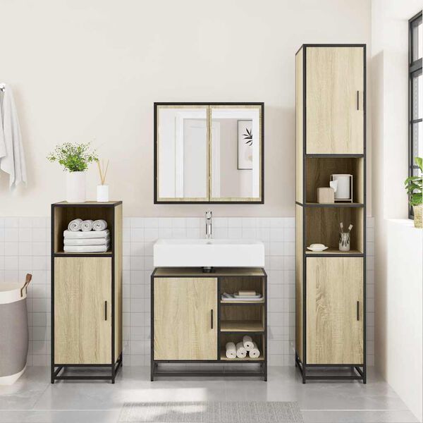 vidaXL Mobiletto per Lavabo da Bagno Rovere Sonoma 65x33x60 cm Legno Massello