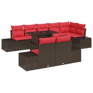 vidaXL Set Divano da Giardino 9 pz 8-Numero di posti Marrone e Rosso