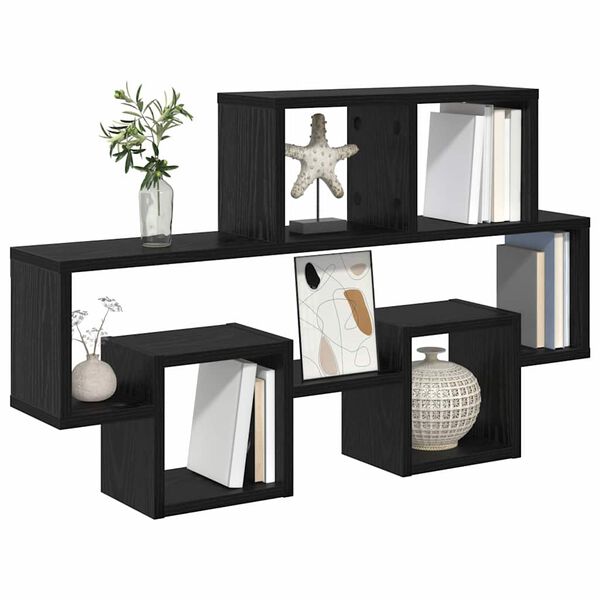 vidaXL Scaffale da parete con lo scaffale Rovere nero 82 x 15 x 51 cm