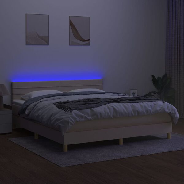 vidaXL Letto a Molle con Materasso e LED Crema 160x200 cm in Tessuto
