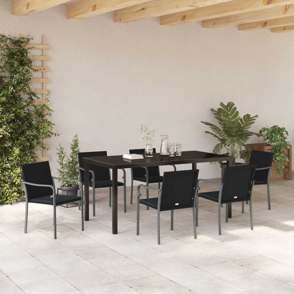 vidaXL Set da Pranzo per Giardino 7 pcs Nero e Grigio Rattan in PE