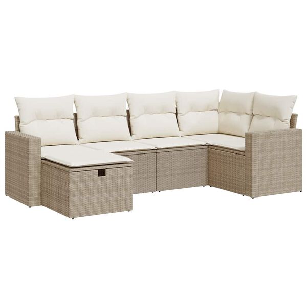 vidaXL Set Divano da Giardino 6 pz con Cuscini Beige in Polyrattan