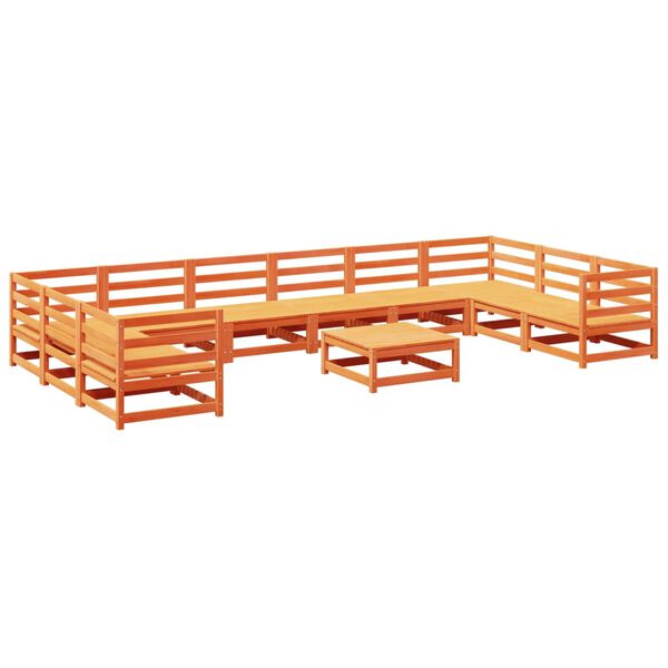 vidaXL Set Divani da Giardino 11pz Marrone Cera Legno Massello di Pino