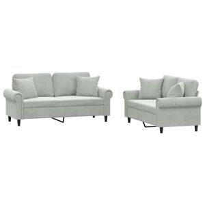 vidaXL Set di Divani 2 pz con Cuscini Grigio Chiaro in Velluto