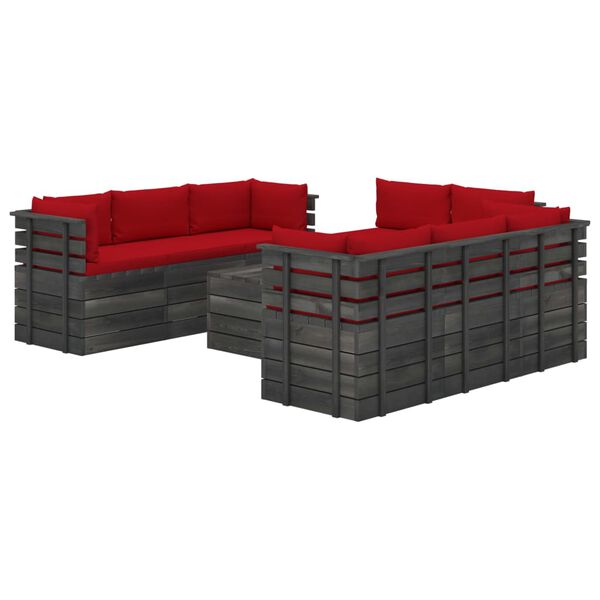 vidaXL Set Divani da Giardino su Pallet 9 pz con Cuscini Massello Pino