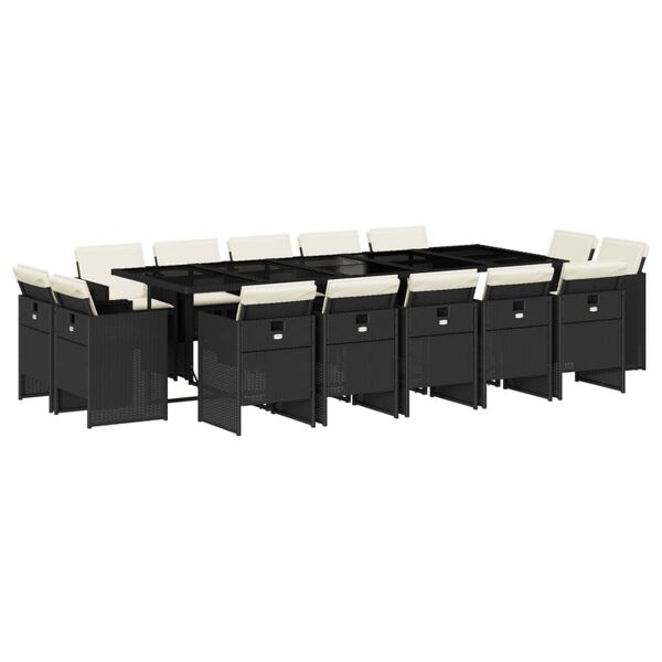 vidaXL Set da Pranzo da Giardino 15 pz con Cuscini Nero in Polyrattan