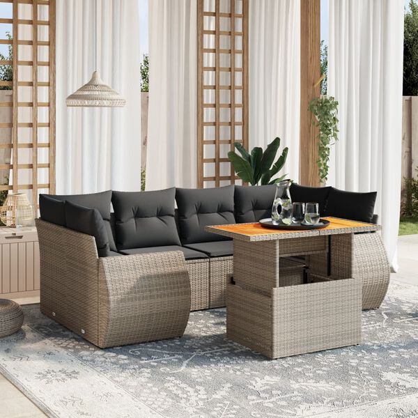vidaXL Set Divani da Giardino 7 pz con Cuscini Grigio in Polyrattan