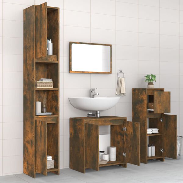 vidaXL Set Mobili da Bagno 4 pz Rovere Fumo in Legno Multistrato