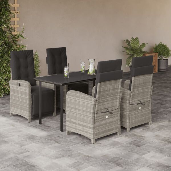 vidaXL Set Pranzo da Giardino 5pz con Cuscini Grigio Chiaro Polyrattan